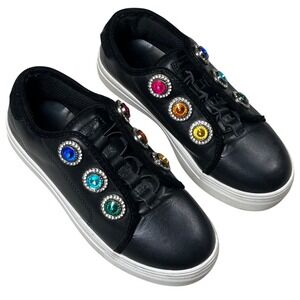 Kurt Geiger Mini Laney Octavia Girls Size 3 Black Leather Crystal Sneakers Bling